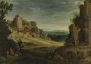Paesaggio con una partita di caccia e rovine romane