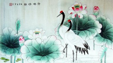 Crane & Lotus - peinture chinoise