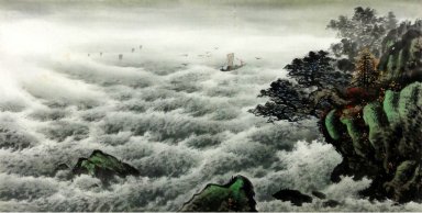 Un bateau à la mer - peinture chinoise