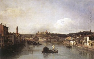 Beskåda av Verona och floden Adige från Ponte Nuovo