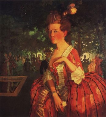 Ein junges Mädchen in einem roten Kleid Mädchen mit einem Brief