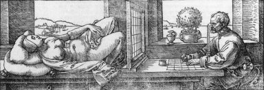 Tekenaar tekening een liggende vrouw 1525