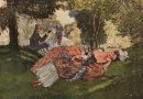 Sommeil sur l'herbe jeune femme