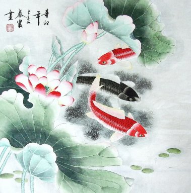 Fish & Lotus - peinture chinoise