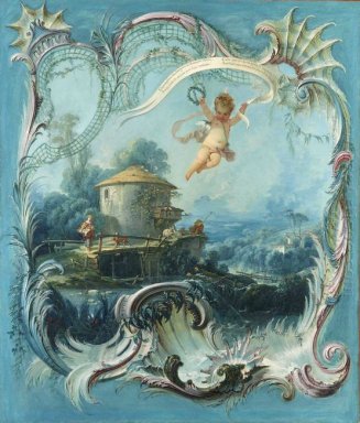 The Enchanted Home A Pastoral Landscape Surmounted By Cupid