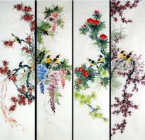 Vogels& Bloemen-Four InOne-- Chinees schilderij