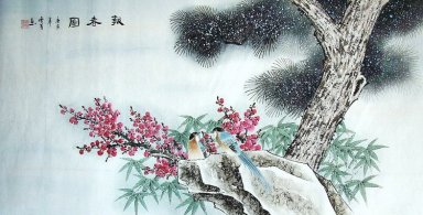 Birds & Plum & Pine & Bamboo - Pintura Chinesa