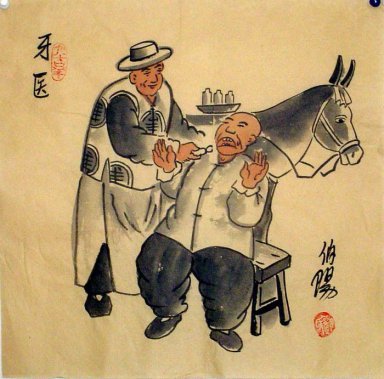 Beijingers Tua, Dokter Gigi - Lukisan Cina - Lukisan Cina