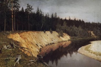 Trädklädda Riverbank Twilight 1892