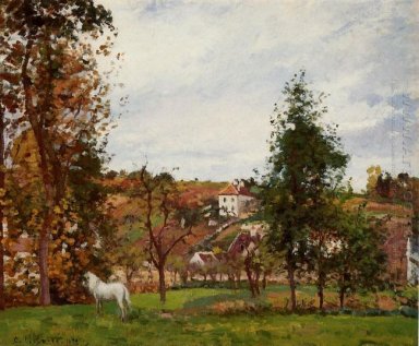 Paysage avec un cheval blanc dans une prairie L Hermitage