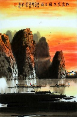 Bergen, rivier - Chinees schilderij