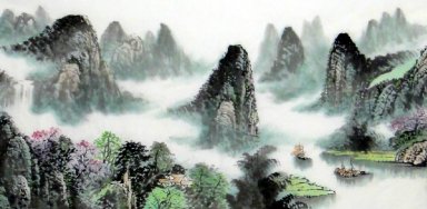 Moutain, Barco - Pintura Chinesa