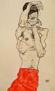 debout nu masculin avec un pagne rouge 1914