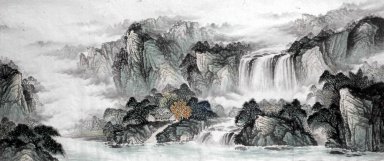 Montanha e cachoeira - Pintura Chinesa