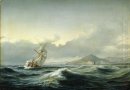 Seascape com navio à vela no mar agitado