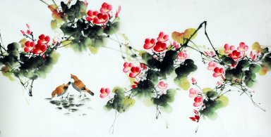 Pájaros y flores - Pintura china