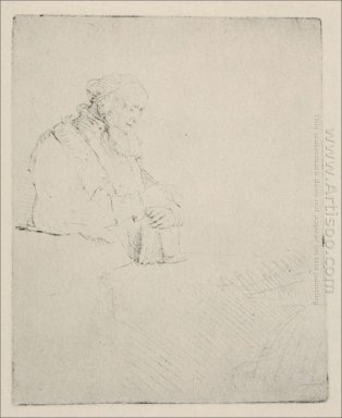 Un viejo hombre descansando sus manos sobre un libro de 1645