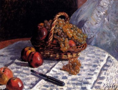 Äpfel und Trauben in einem Korb 1876