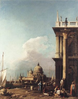 Venedig piazzetta tittar söderut västerut mot santa maria dell