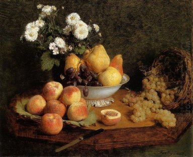 Flores y frutas sobre una mesa 1865