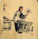 Oude Beijingers, Stall - Chinees schilderij