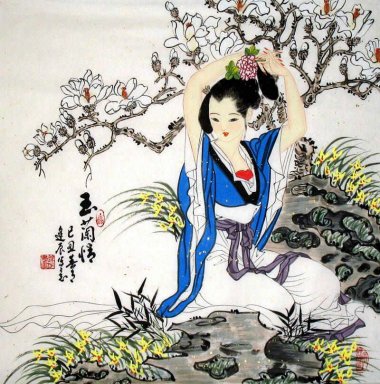 Menina usar uma flor-Daihua - Pintura Chinesa