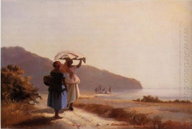 Två kvinna chatta vid havet st thomas 1856