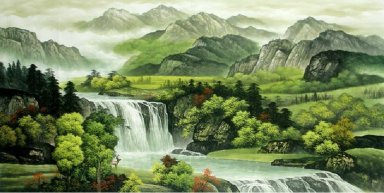 Paisaje con cascada - la pintura china