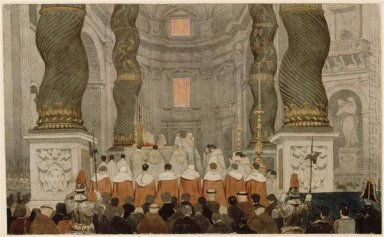 Ceremonia papal en St Peter S En Roma bajo el dosel de Bernini