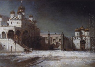 Cathedral square in de moskouse kremlin \'S nachts 1878