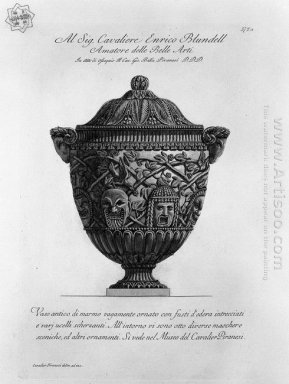 Antico Marmo vaso con steli intrecciati di edera Uccelli An