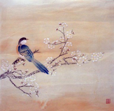 Peach Blossom & Birds - kinesisk målning