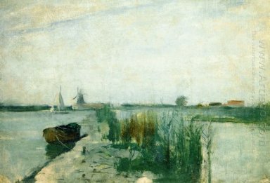 Escena largo de un río holandés