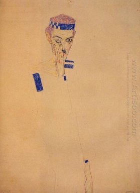 homem com cabeça azul e mão na bochecha 1909