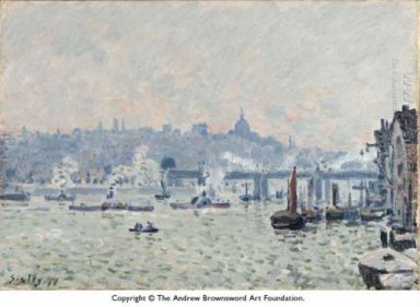 Vista del Thames charing cross bridge 1874