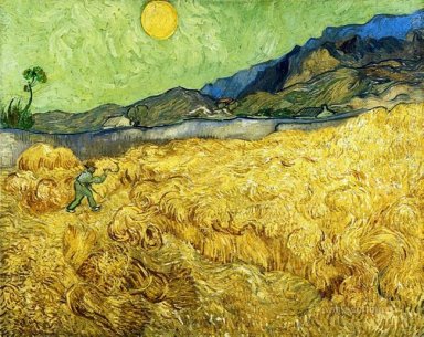 Wheat Field With Reaper And Sun 1889