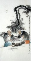 Dos ancianos, juego de ajedrez - Pintura china