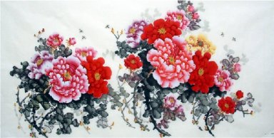 Pivoine-quatre pieds - Peinture chinoise
