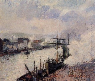 barcos de vapor en el puerto de Rouen 1896