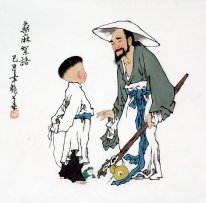 Vieil homme, enfants - peinture chinoise