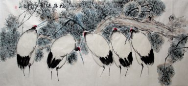 Crane - Pine - pintura chinesa