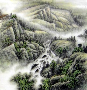 Montañas y cascada - la pintura china