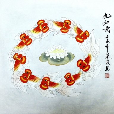 Fish & Lotus - pintura chinesa