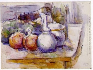 Still Life With Carafe Sugar Bowl Bottle Pommegranates And Water
