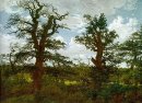 Landscape Dengan Oak Pohon Dan Hunter