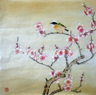 Peach Blossom & Birds - Peinture chinoise