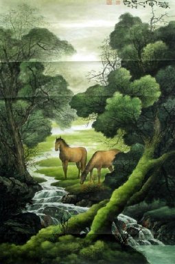 Пейзаж с деревьями - китайской живописи