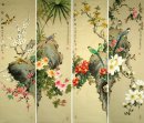 Birds & Flowers - (Empat Layar) - Lukisan Cina