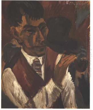 Portret van Otto Mueller met pijp