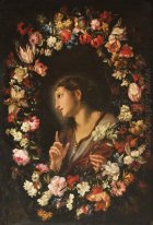 L'angelo dell'Annunciazione in una ghirlanda di fiori
